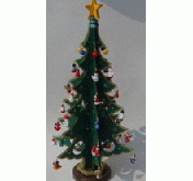 Christmas tree with small ornaments , a yellow star on top