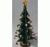 Christmas tree with smal ornaments, a yellow star on top