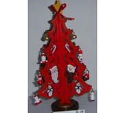 Red solid christmas tree with santa clauses